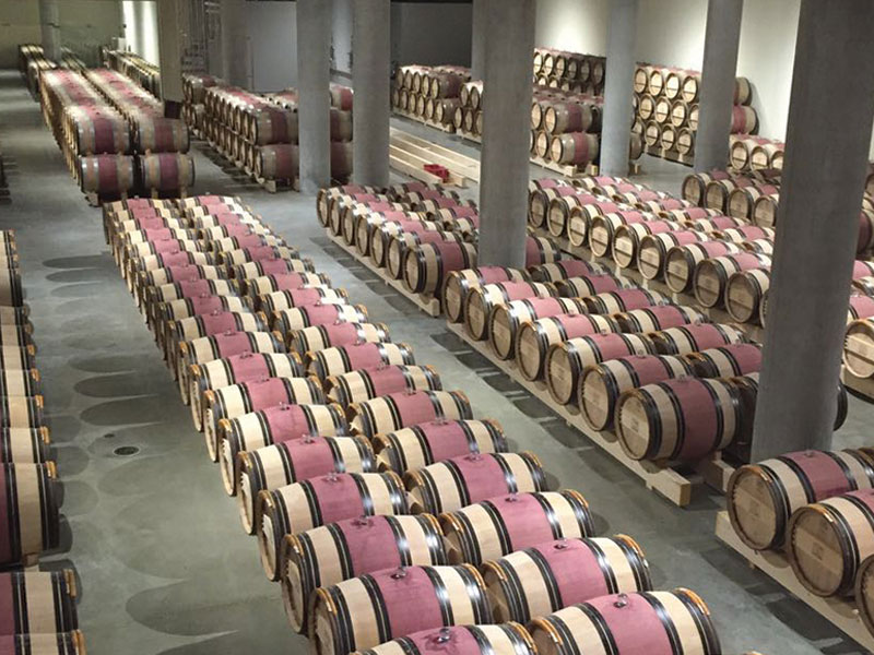 Wine barrels in humidified storage
